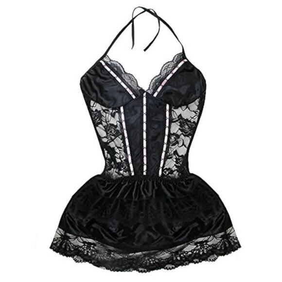 Vintage black ruffle halter lingerie dress - Picture 5 of 5